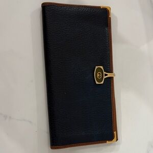 Vintage Gucci Leather Wallet Clutch Navy Brown GG Logo Authentic
